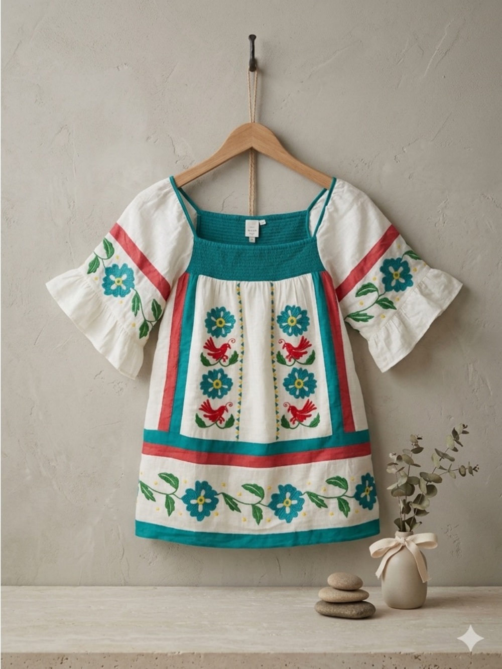 Anthropologie Embroidered Boho Tunic Blouse Cotton Square Neck Women’s 8 NWT